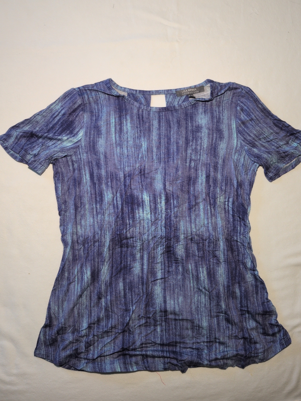 Lisa Rinna Collection Blue Striated Short-Sleeve Top